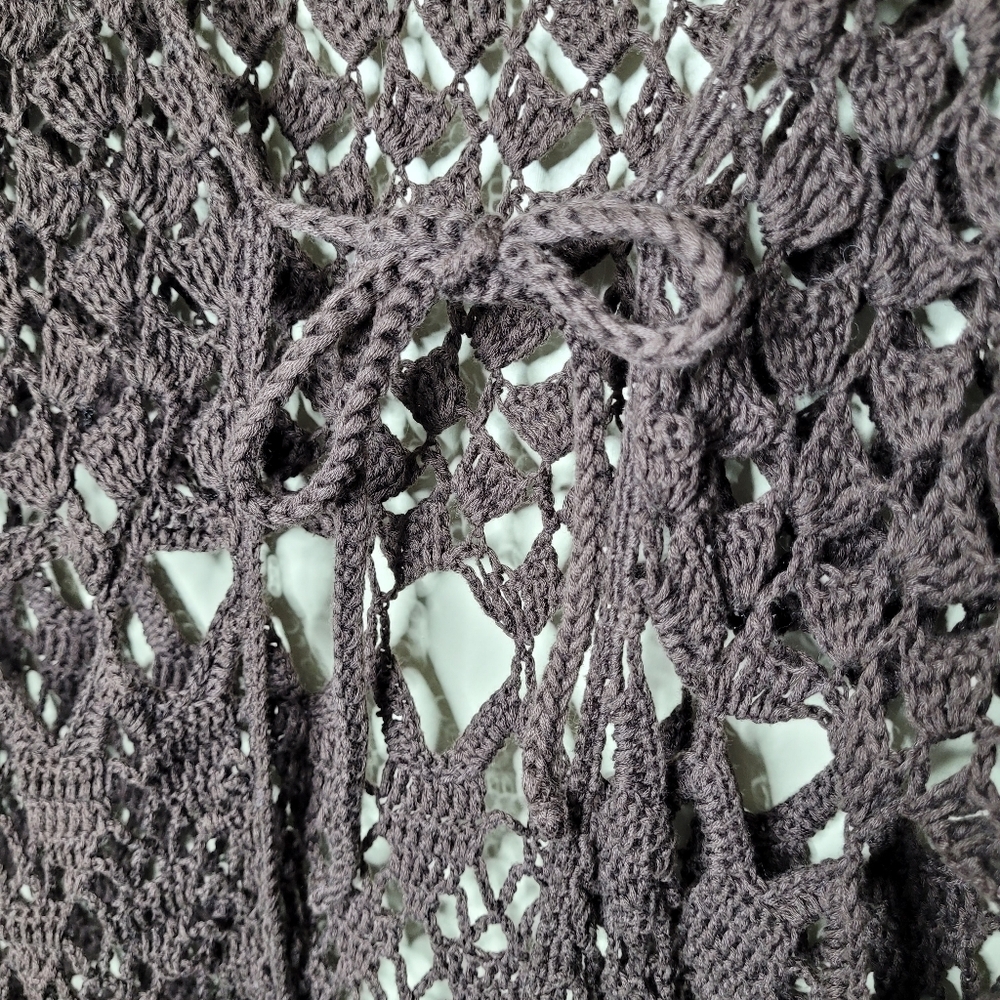 Caslon Brown Crochet Open Knit Cardigan Tie Front Shrug Size MP Petite - Picture 3 of 6